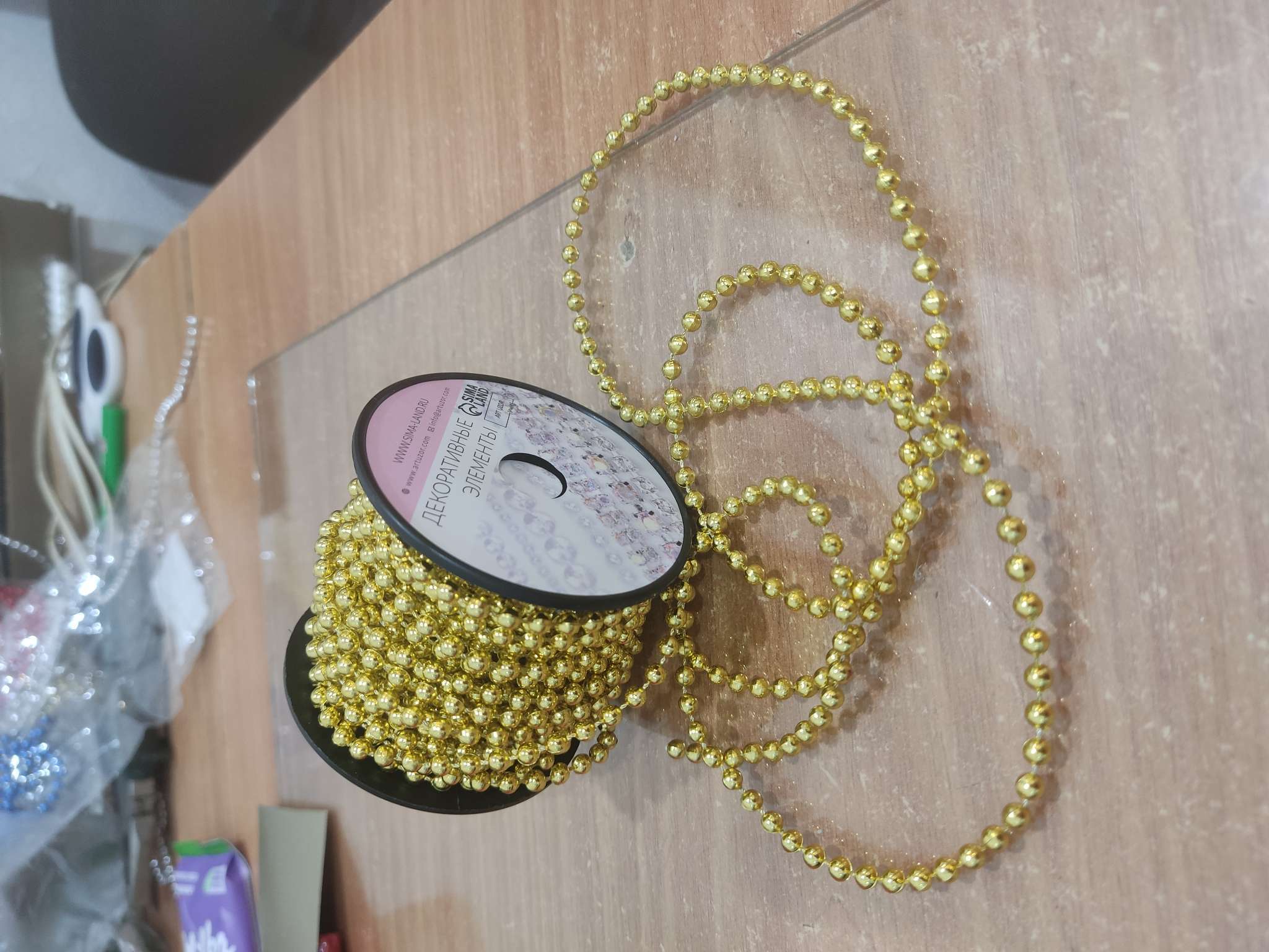 Фотография покупателя товара Бусы на нитях, 4 мм, 9±1 м, цвет золотой - Фото 2