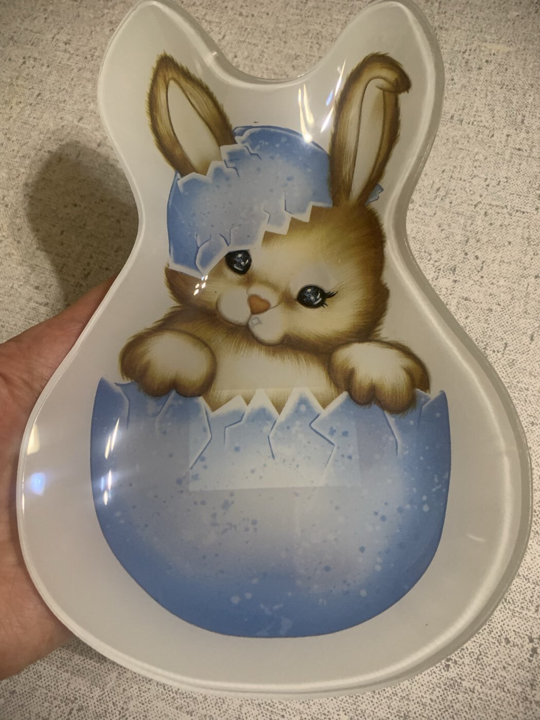 Фотография покупателя товара Блюдо сервировочное Доляна «Пасхальный кролик», 21×13.5×1.8 см, стекло, белое, голубое - Фото 3