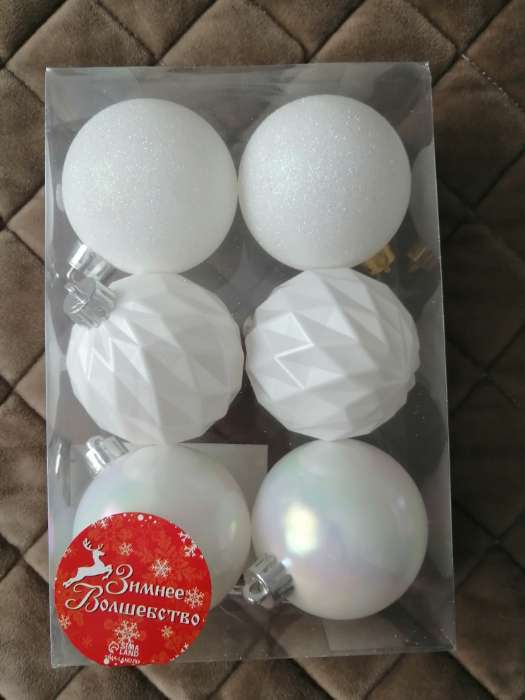 Фотография покупателя товара Ёлочные игрушки «Перл», шары новогодние, d=6 см, набор 6 шт., грани, белый - Фото 6