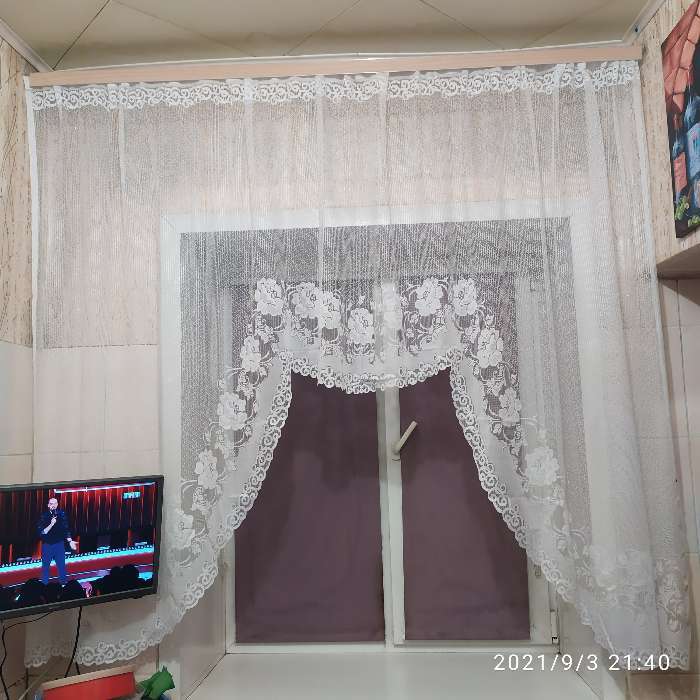 Фотография покупателя товара Тюль на кухню со шторной лентой, 285х160 см, цвет белый, 100% полиэстер