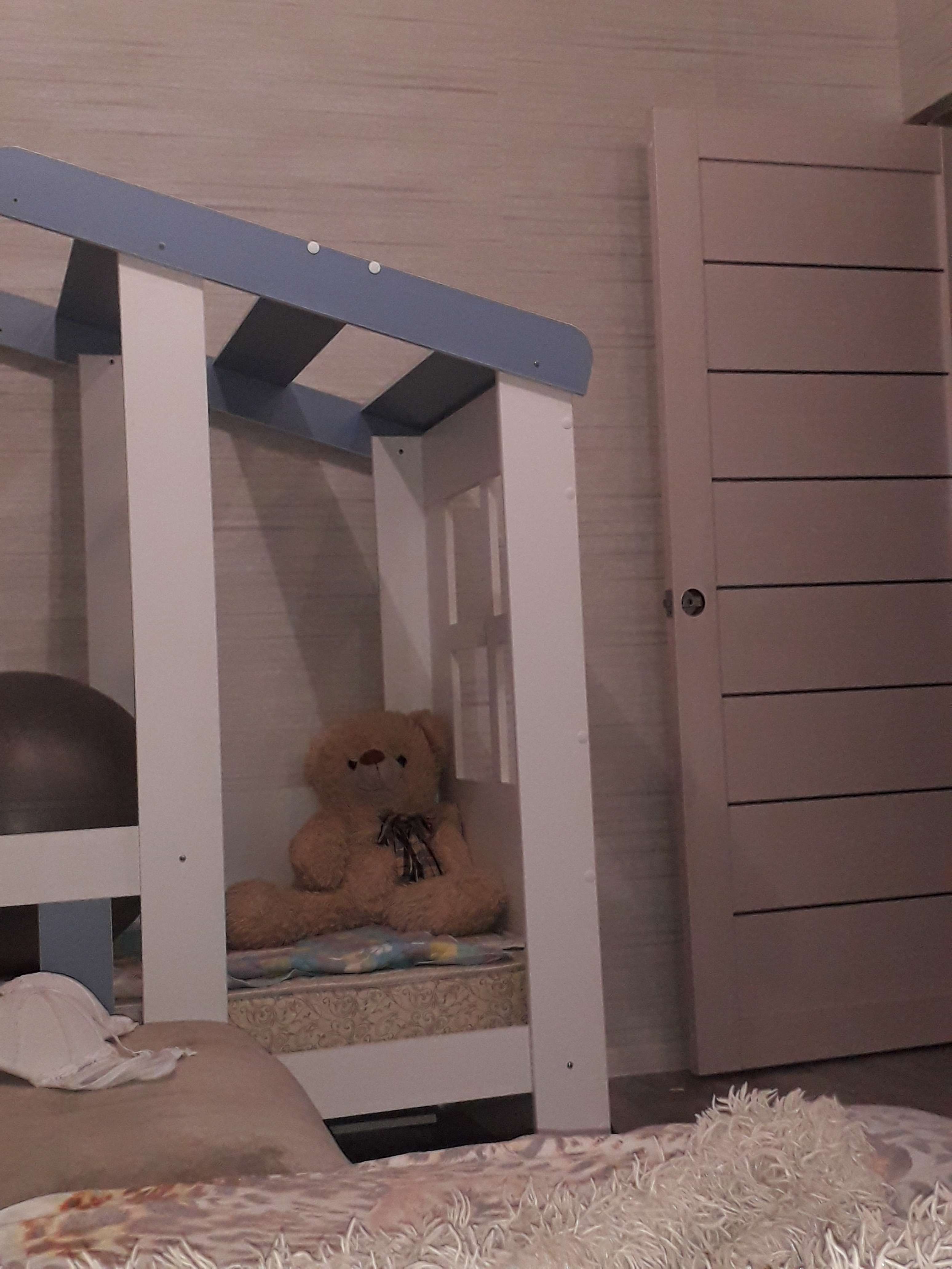 Фотография покупателя товара Детская кровать-чердак «Астра домик», без ящика, цвет белый / голубой - Фото 4