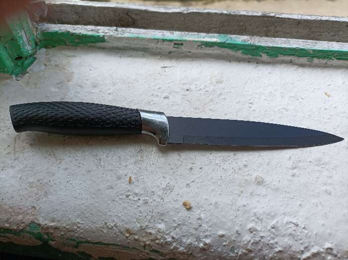 Фотография покупателя товара Нож кухонный с антиналипающим покрытием Доляна «Супер-блэк», лезвие 9 см, цвет чёрный - Фото 1