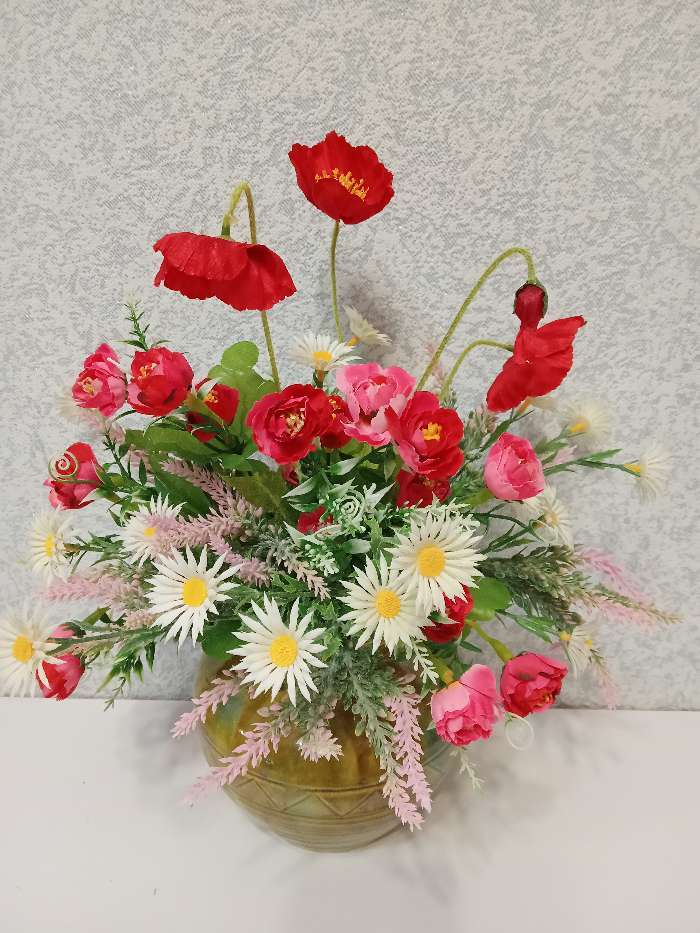 Фотография покупателя товара Цветы искусственные «Маки полевые», 5×58 см, красные - Фото 3