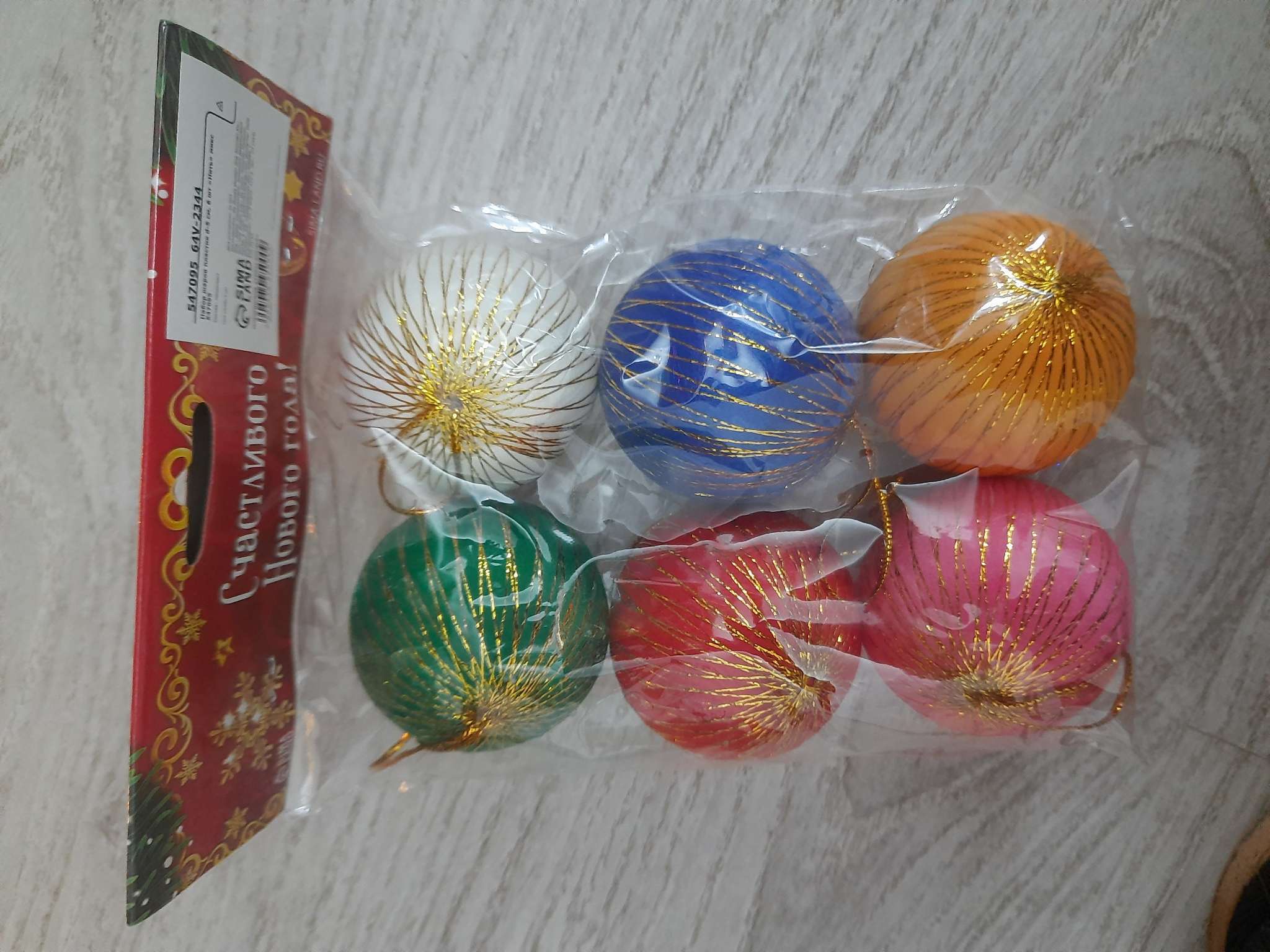 Фотография покупателя товара Ёлочные игрушки «Золотая нить», шары новогодние, d=5 см, набор 6 шт., МИКС - Фото 1