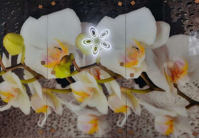 Фотография покупателя товара Стол раздвижной с фп Орхидея белая, 1100/1500х700х777, стекло/пояс венге/ноги хром прямые - Фото 33