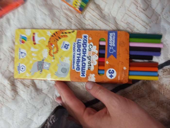 Фотография покупателя товара Карандаши 12 цветов Calligrata, ЭКОНОМ, заточенные, шестигранные, пластиковые, картонная упаковка, европодвес - Фото 39