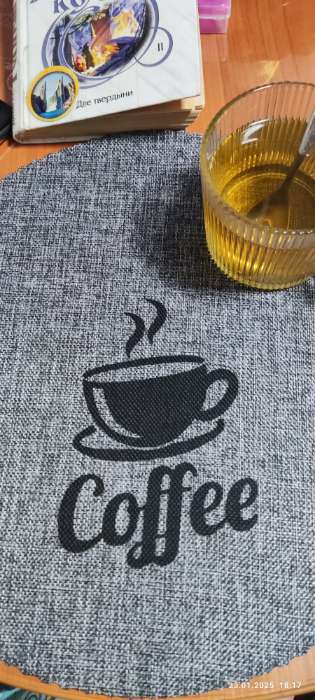 Фотография покупателя товара Салфетки сервировочные на стол Доляна Coffee, 4 шт., d=37 см, бирюзовые - Фото 1