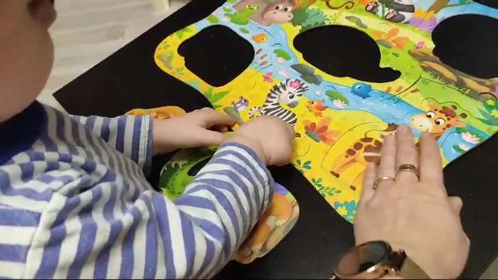 Фотография покупателя товара Пазлы с тактильными вставками «Зверята джунглей», 13 деталей - Фото 2