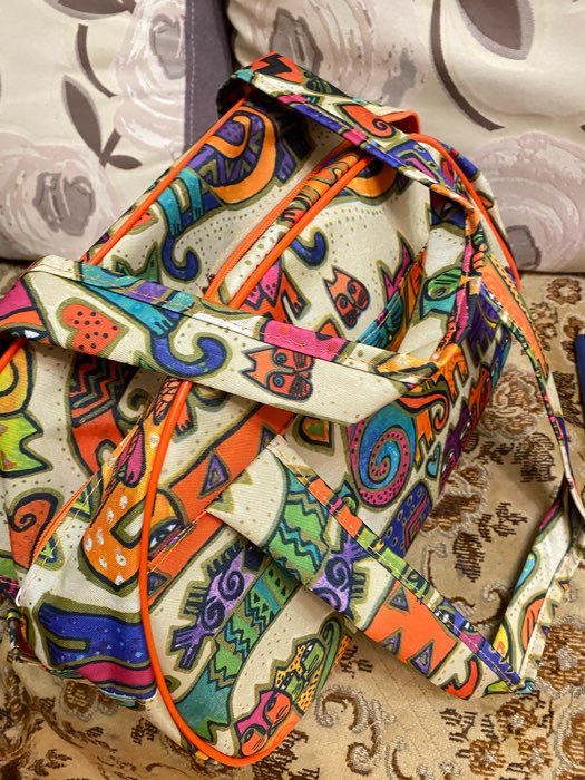 Фотография покупателя товара Сумка дорожная на молнии, наружный карман, цвет разноцветный/оранжевый - Фото 2