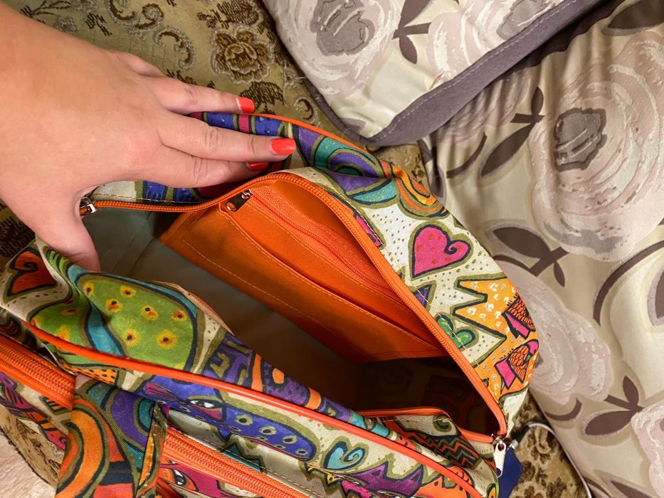 Фотография покупателя товара Сумка дорожная на молнии, наружный карман, цвет разноцветный/оранжевый