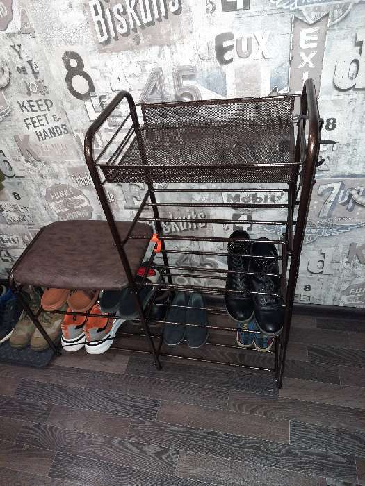 Фотография покупателя товара Подставка для обуви с сиденьем и ящиком, 5 ярусов, 88,4×29,8×94,5 см, цвет чёрный - Фото 5