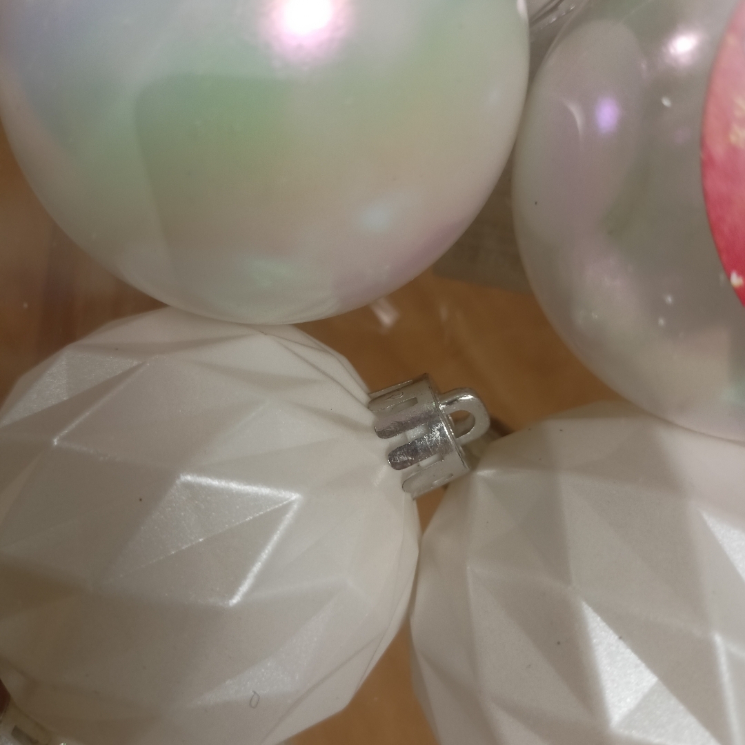 Фотография покупателя товара Ёлочные игрушки «Перл», шары новогодние, d=6 см, набор 6 шт., грани, белый - Фото 1