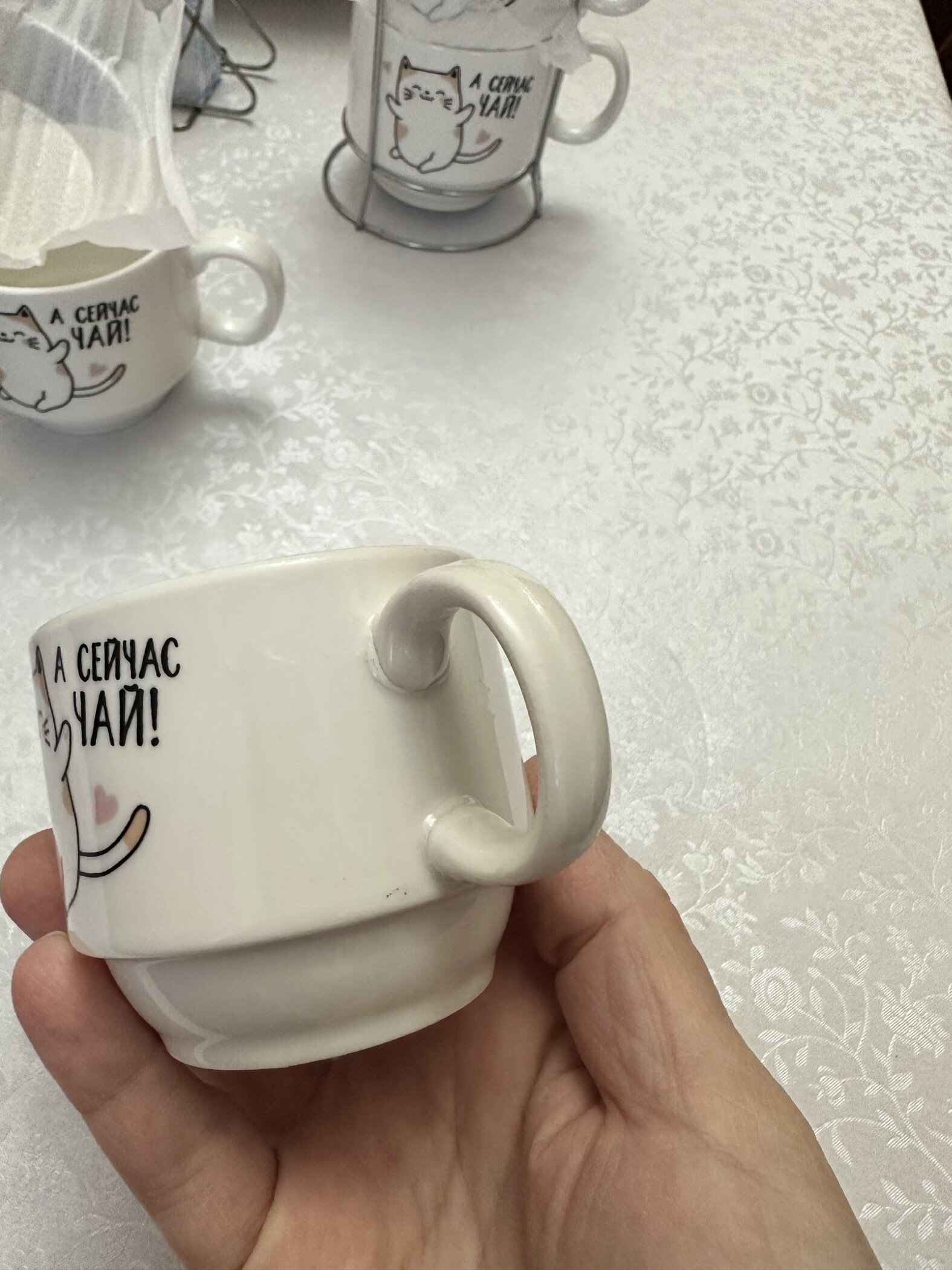 Фотография покупателя товара Кружки керамические на подставке «А сейчас чай», 4 шт. по 150 мл - Фото 7
