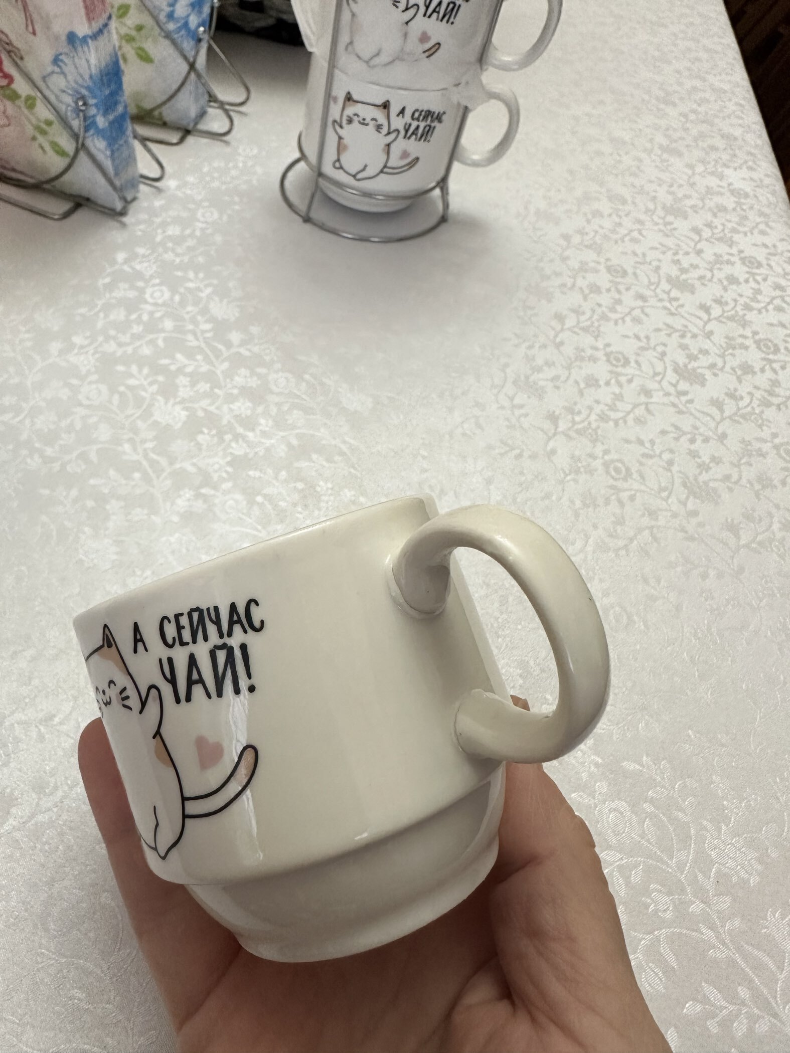 Фотография покупателя товара Кружки керамические на подставке «А сейчас чай», 4 шт. по 150 мл - Фото 8