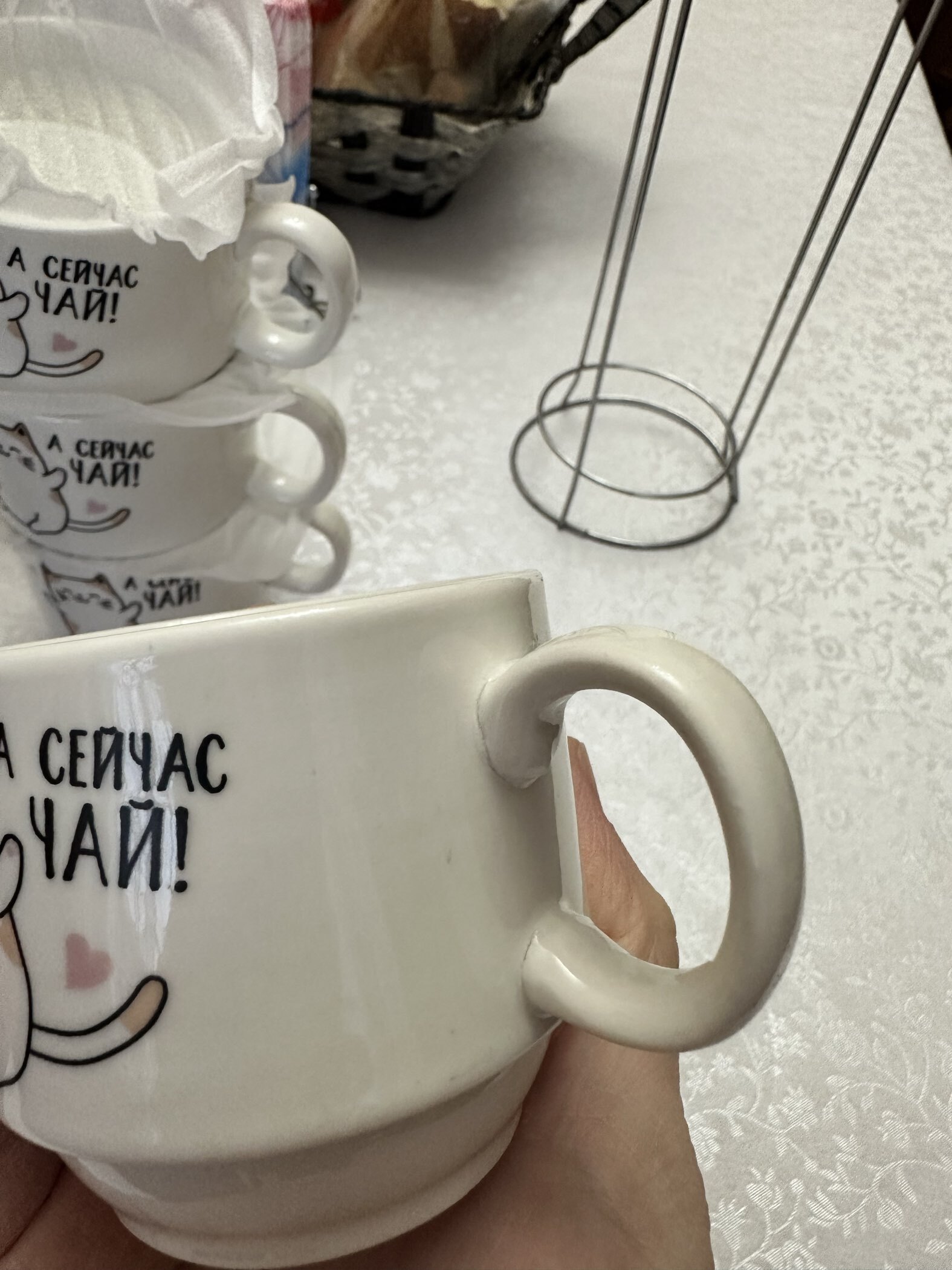 Фотография покупателя товара Кружки керамические на подставке «А сейчас чай», 4 шт. по 150 мл - Фото 13