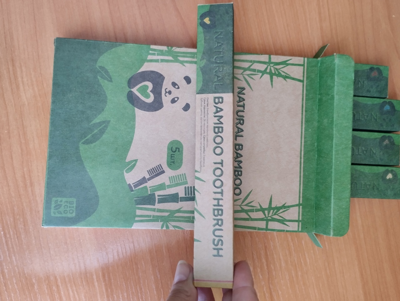 Фотография покупателя товара Зубная щетка бамбуковая средняя, 5 штук, микс цветов - Фото 1