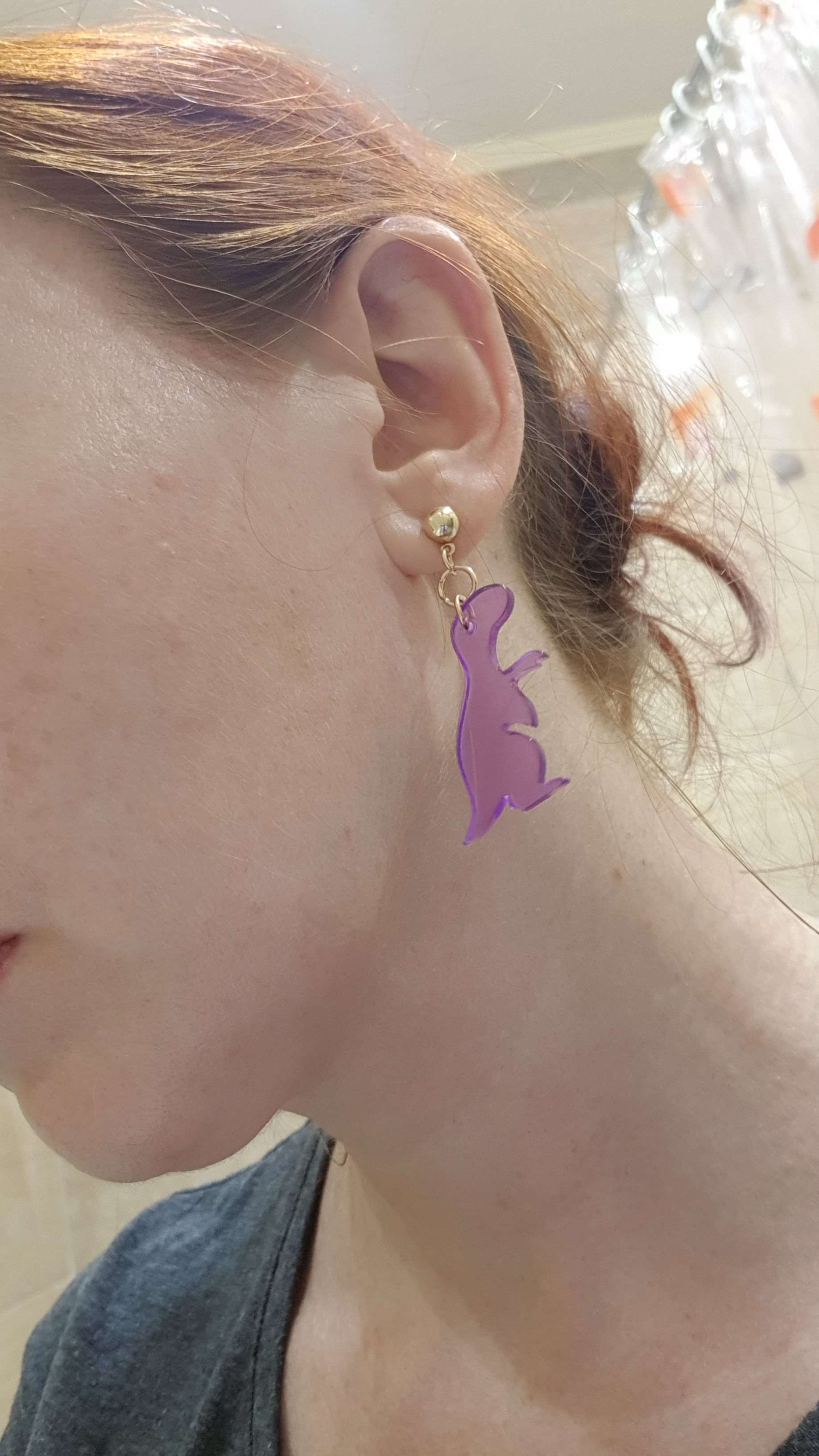 Фотография покупателя товара Серьги акриловые «Динозаврик» милый, фиолетово-жёлтые - Фото 1