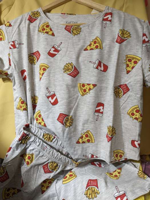 Фотография покупателя товара Пижама женская (футболка, шорты) KAFTAN Pizza, размер 44-46, серая - Фото 1
