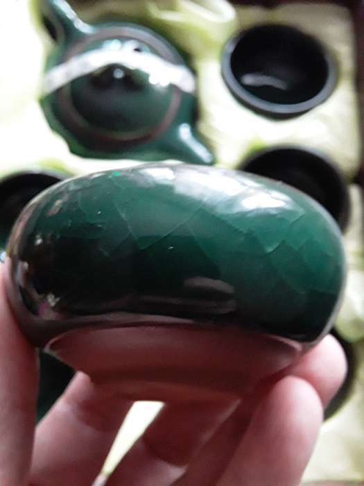 Фотография покупателя товара Набор для чайной церемонии керамический «Лунный камень», 7 предметов: чайник 150 мл, 6 пиал 50 мл, цвет зелёный - Фото 5