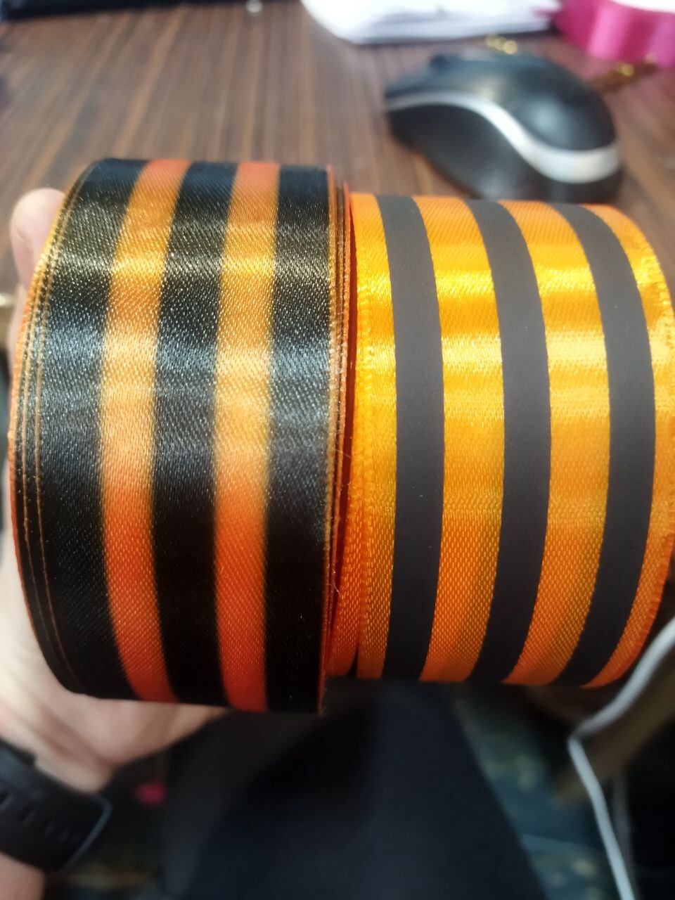 Фотография покупателя товара Лента «Георгиевская» атласная, односторонняя, 40 мм, 23 ± 1 м - Фото 4