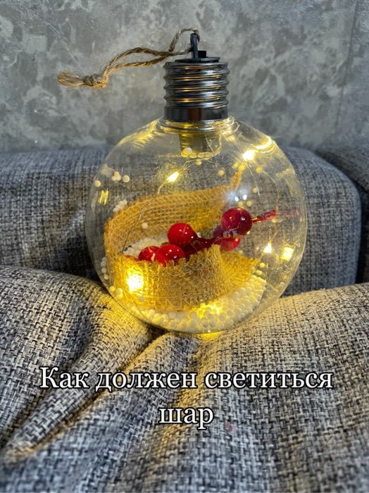 Фотография покупателя товара Набор ёлочных шаров «Ветка ели и ягоды» 2 шт., батарейки, 5 LED, свечение тёплое белое