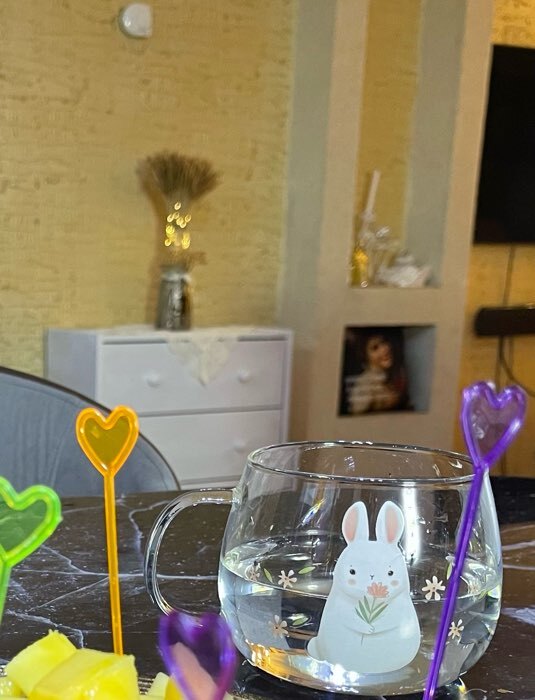 Фотография покупателя товара Кружка стеклянная «Зайка», 400 мл - Фото 1