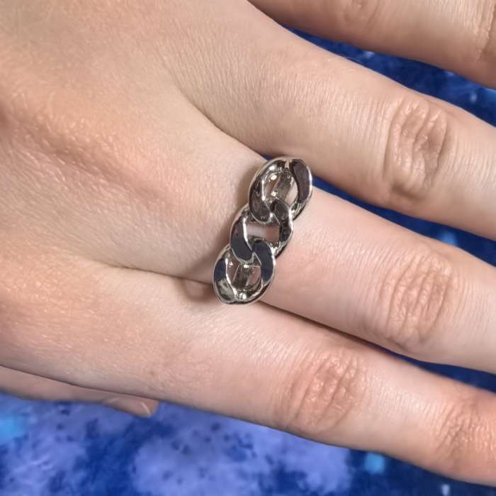 Фотография покупателя товара Кольцо «Цепь» три звена, цвет серебро, безразмерное - Фото 2