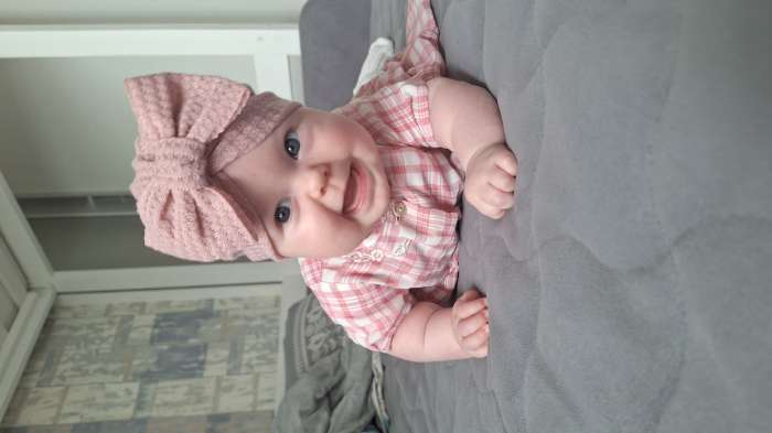 Фотография покупателя товара Шапка для девочки «Крошка Я. Бантик», размер 46-48 см, синяя - Фото 2