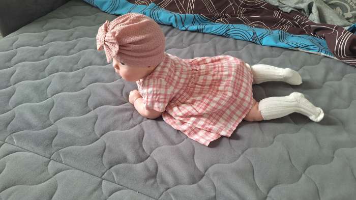 Фотография покупателя товара Шапка для девочки «Крошка Я. Бантик», размер 46-48 см, синяя - Фото 3