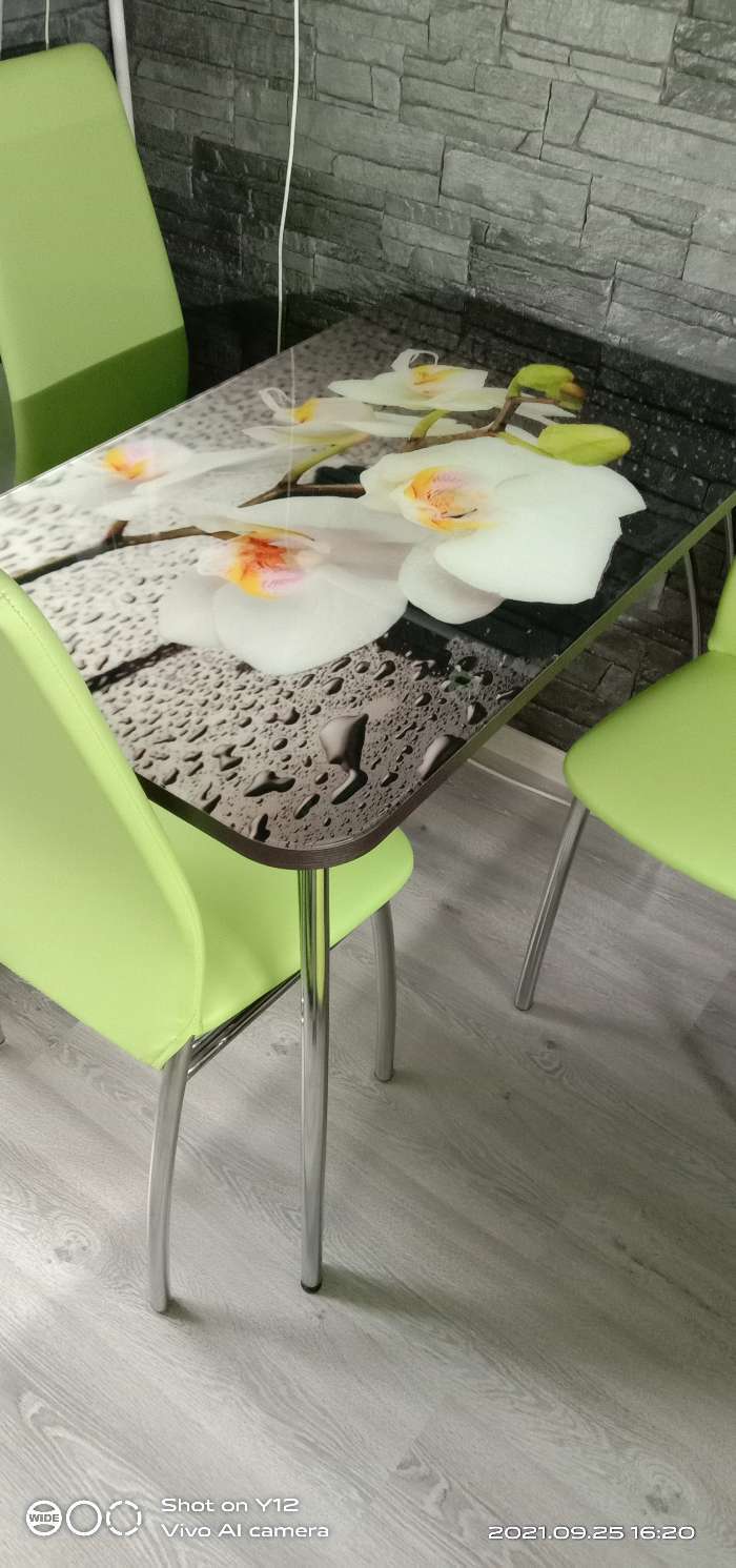 Фотография покупателя товара Стол прямоуголный с фп Орхидея белая, 1000х600х777, стекло/подстолье чайка - Фото 6