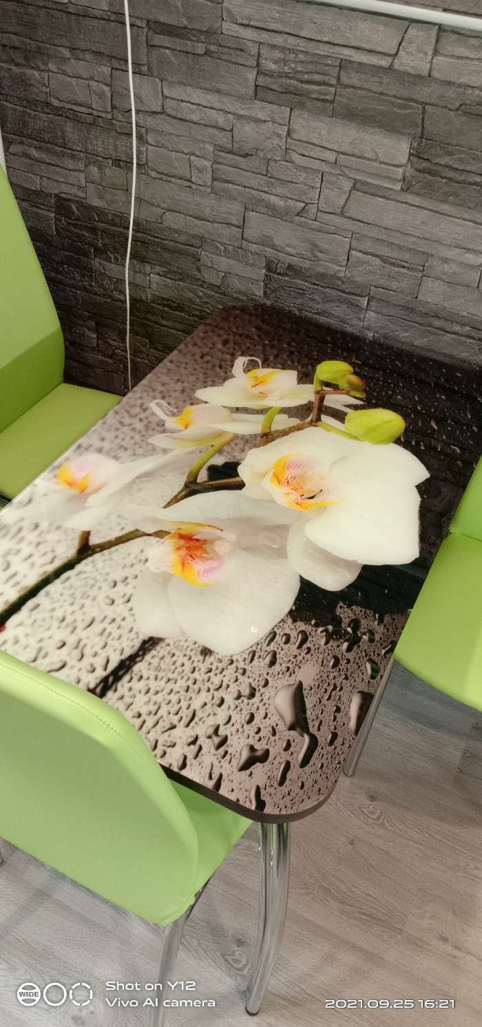Фотография покупателя товара Стол прямоуголный с фп Орхидея белая, 1000х600х777, стекло/подстолье чайка - Фото 5