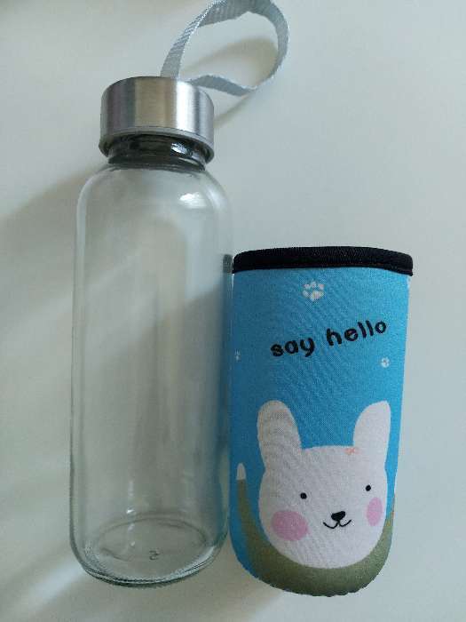 Фотография покупателя товара Бутылка для воды стеклянная в чехле «Милые животные», 300 мл, h=17 см, рисунок МИКС