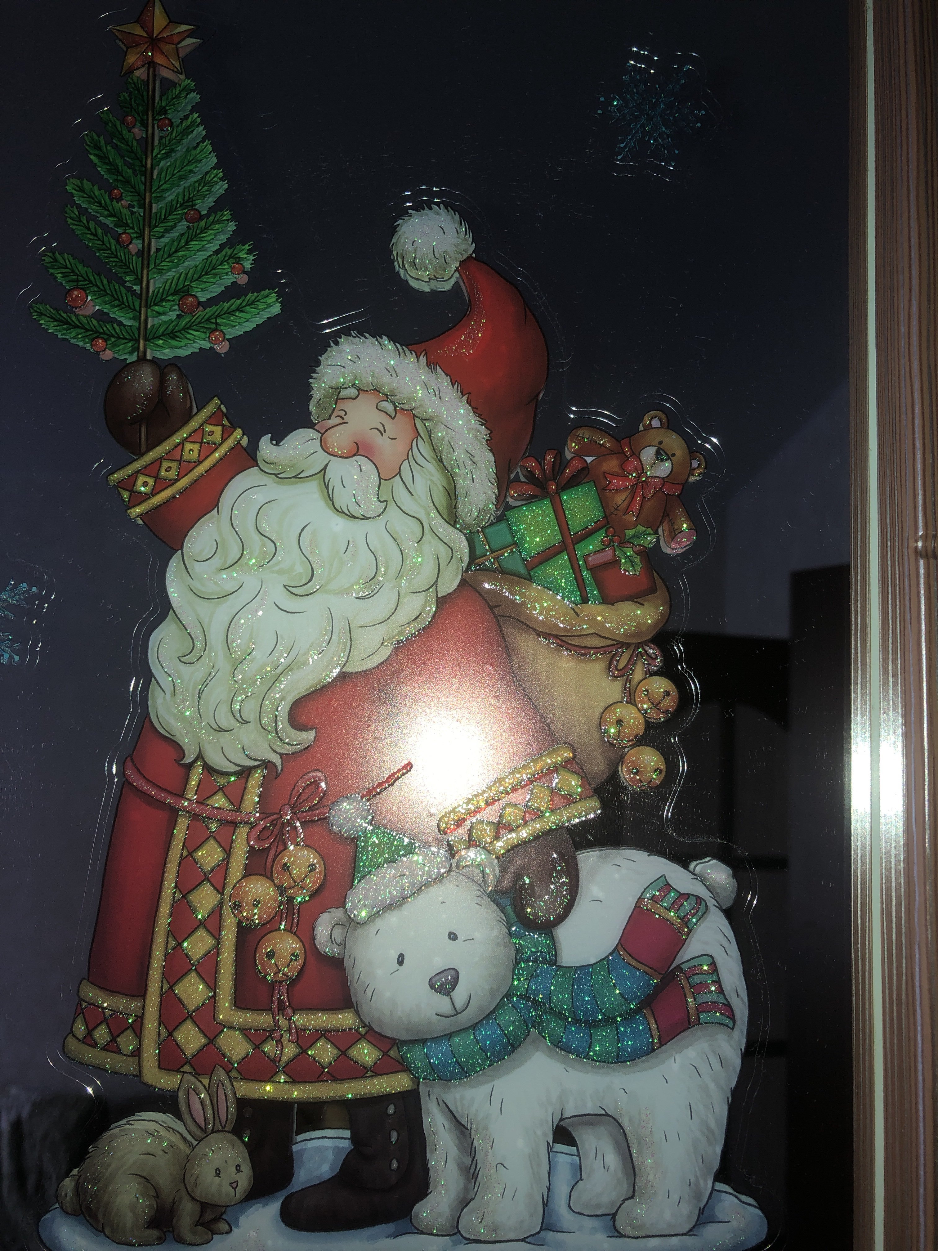 Фотография покупателя товара Статическая наклейка для окон и зеркал Room Decor "Дедушка мороз и гномики" 29х41 см - Фото 2