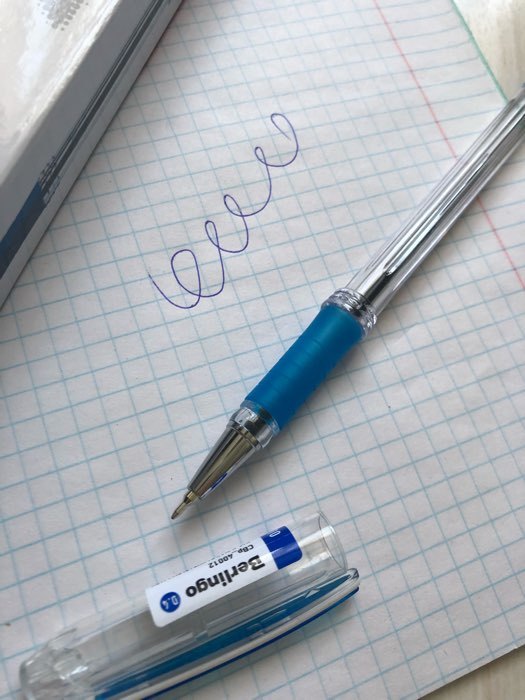 Фотография покупателя товара Ручка шариковая 0.4 мм, I-10, чернила синие, грип