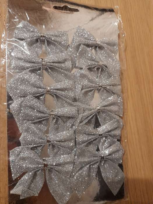 Фотография покупателя товара Украшение ёлочное "Бантик - блеск" (набор 12 шт) 4,5х5,5 см, серебро