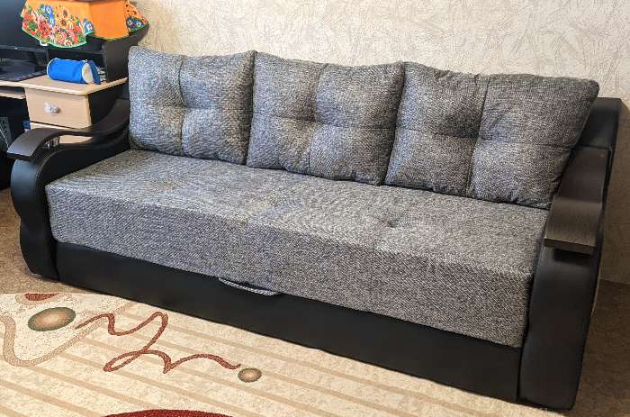 Фотография покупателя товара Прямой диван «Меркурий еврокнижка», еврокнижка, микровельвет, цвет фиолетовый / чёрный - Фото 6