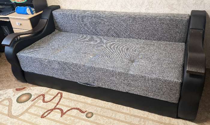 Фотография покупателя товара Прямой диван «Меркурий», механизм еврокнижка, микровельвет, цвет бежевый / коричневый - Фото 3