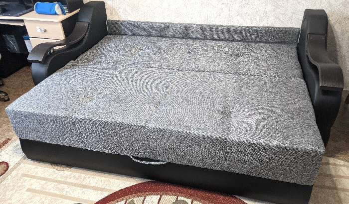Фотография покупателя товара Прямой диван «Меркурий еврокнижка», механизм еврокнижка, рогожка, цвет серый / чёрный