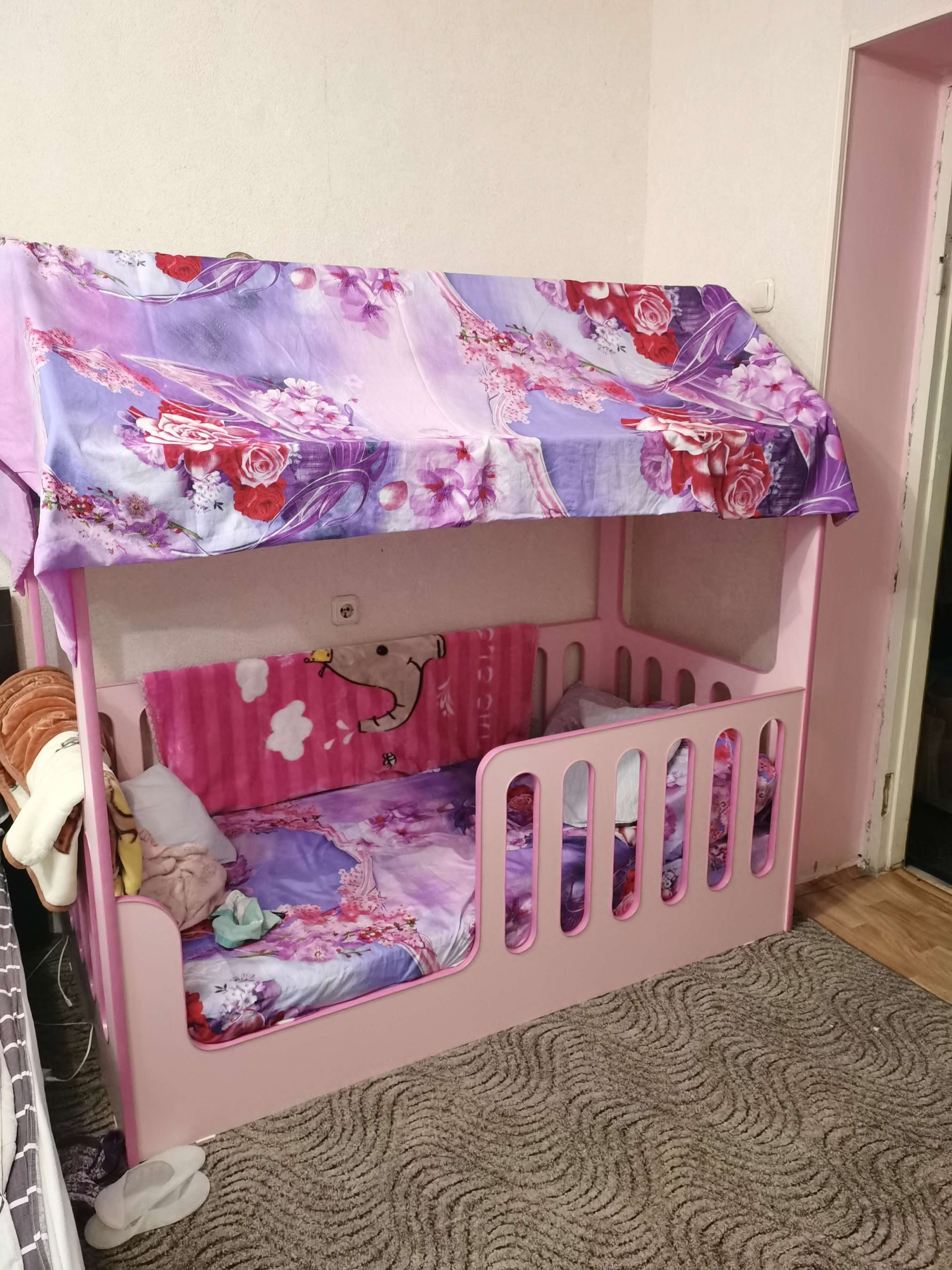 Фотография покупателя товара Детская кровать-домик без ящика, розовый, 800х1600, текстиль 1 - Фото 1