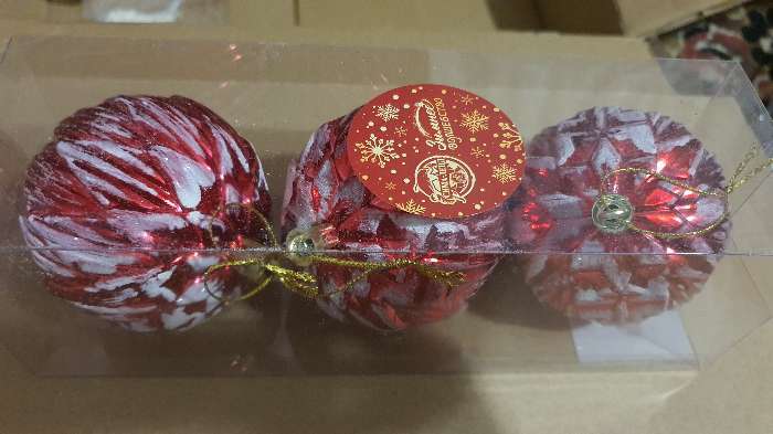 Фотография покупателя товара Набор шаров пластик d-7 см, 3 шт "Иней" красный