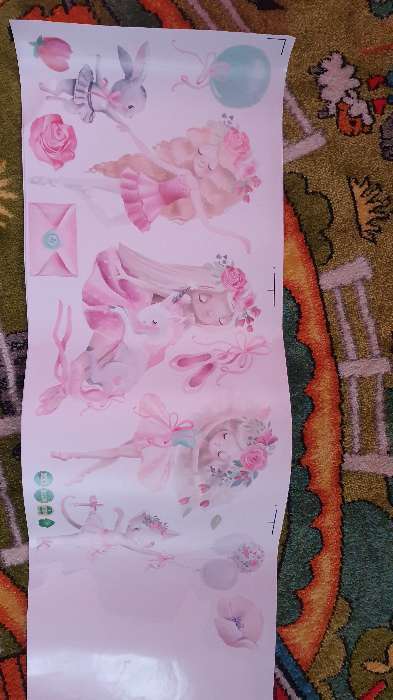 Фотография покупателя товара Наклейка пластик интерьерная цветная "Малышка-балерина со зверюшками" 30х90 см