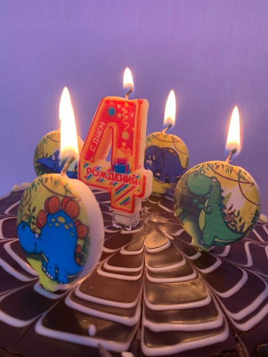 Фотография покупателя товара Набор свечей в торт "Динозавры", 4×4,4см, 4 шт.