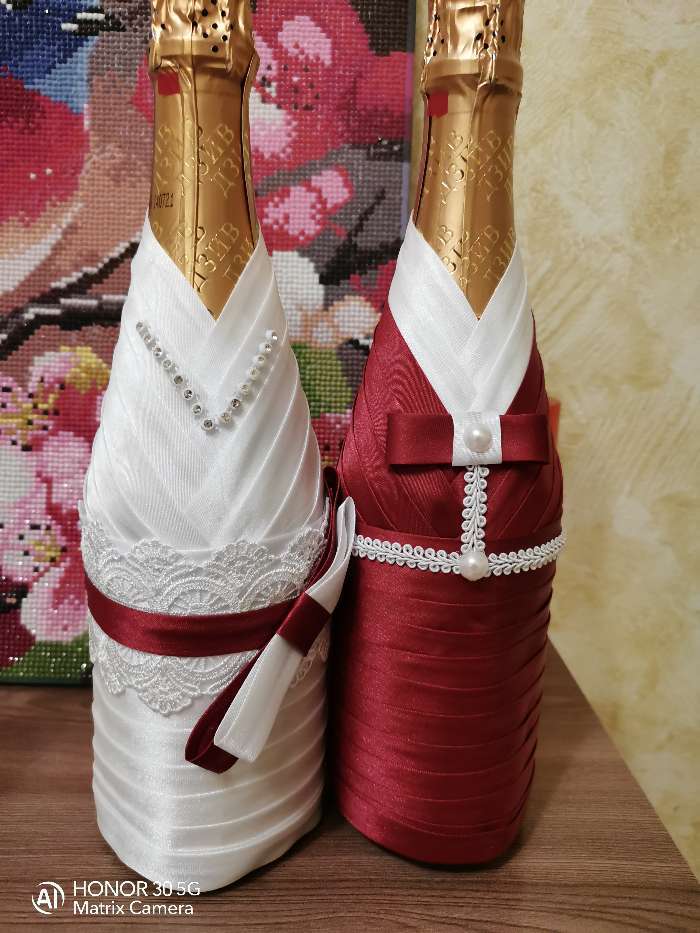 Фотография покупателя товара Украшение для шампанского "Идиллия", марсала с белым - Фото 1