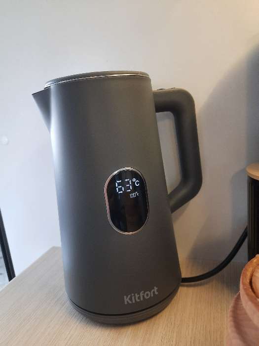Фотография покупателя товара Чайник электрический Kitfort КТ-6115-2, пластик, колба металл, 1.5 л, 1800 Вт, серый - Фото 2
