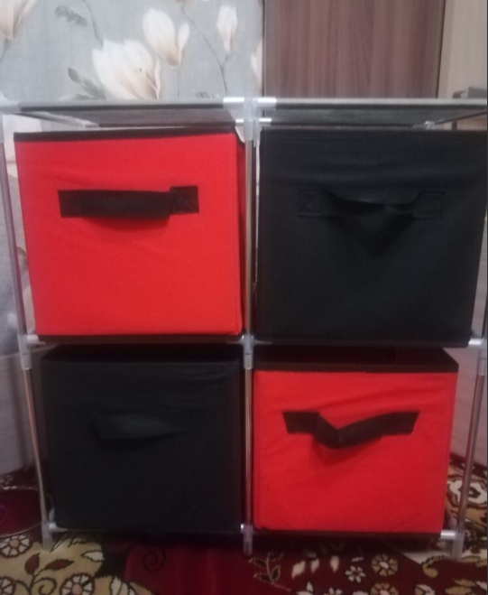 Фотография покупателя товара Стойка для хранения одежды Доляна, 4 короба, 60×29×60 см, цвет красно-чёрный