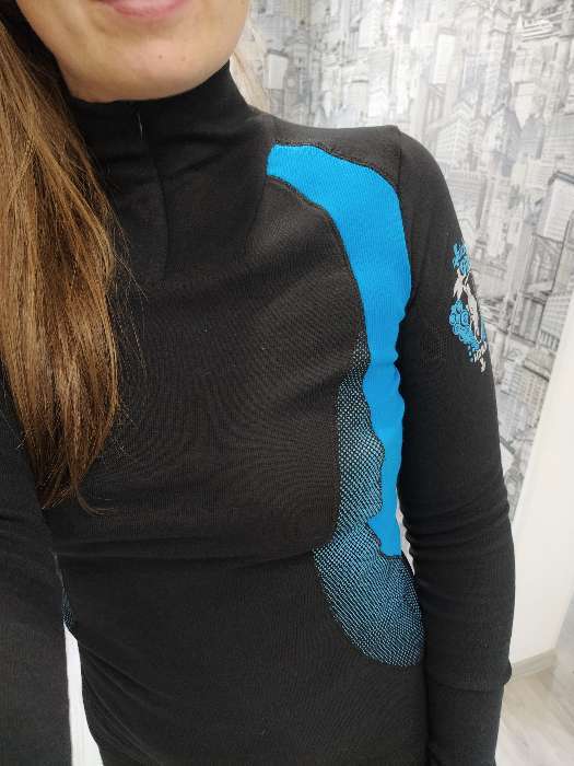 Фотография покупателя товара Термобельё женское (джемпер, лосины) цвет чёрный/голубой, размер 58 - Фото 2
