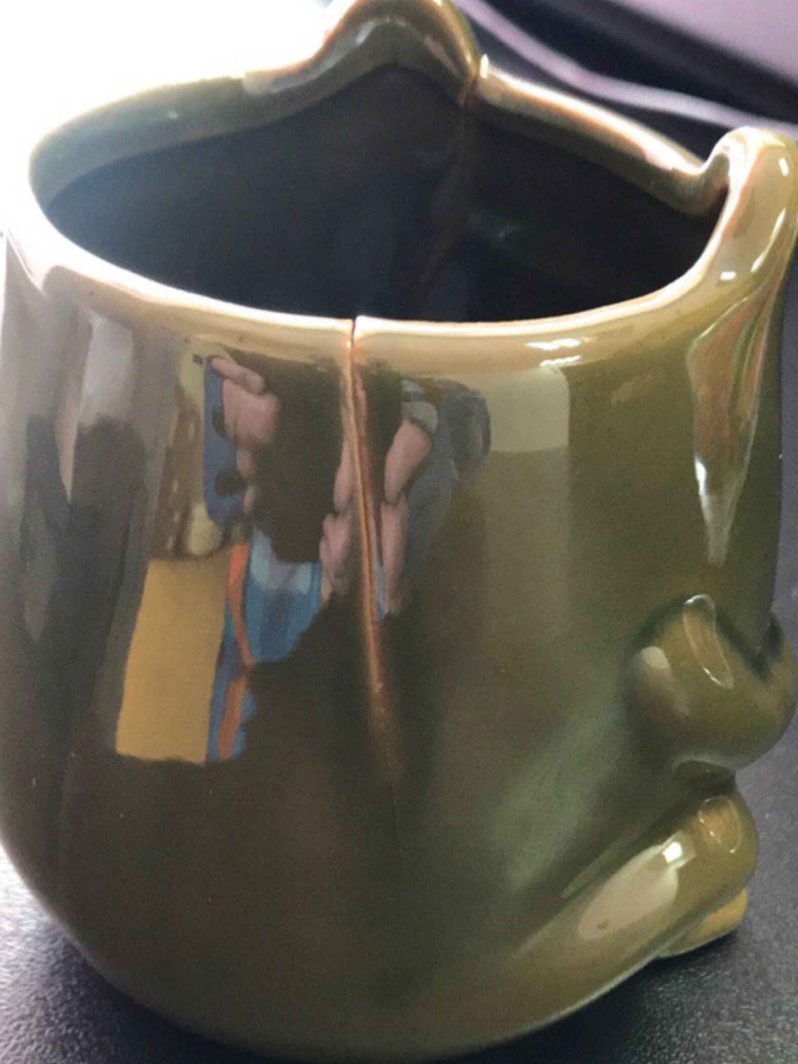 Фотография покупателя товара Декоративный горшок «Лягушка», керамический, 250 мл, 12×10×9 см, зелёный - Фото 1