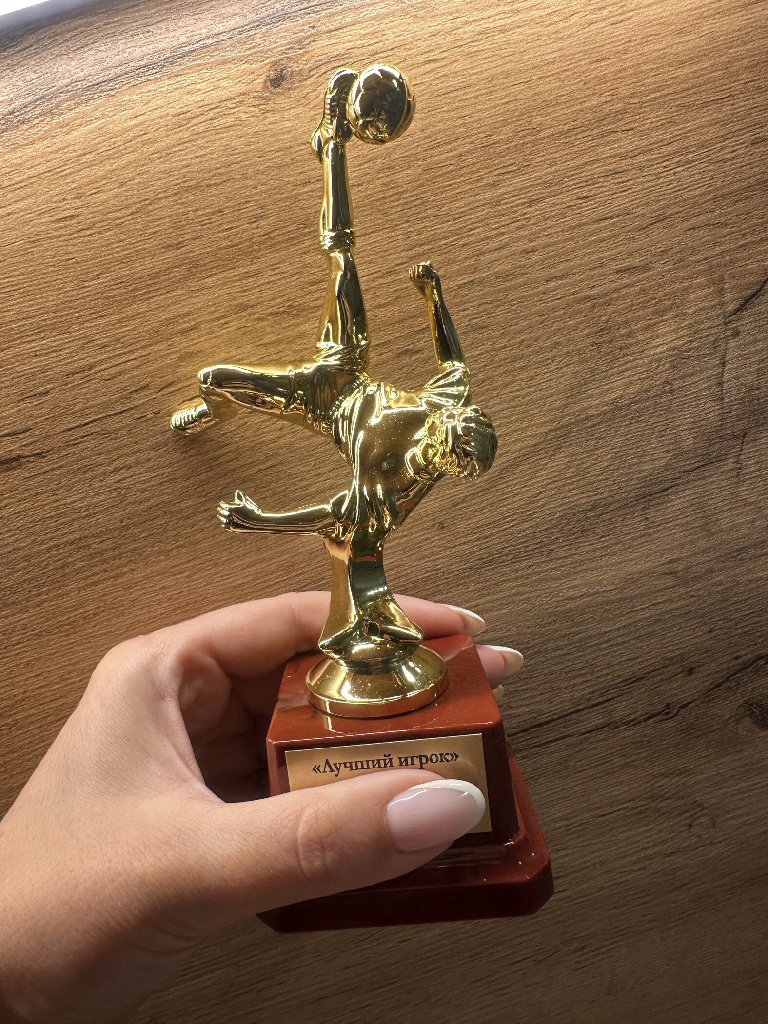 Фотография покупателя товара Кубок, наградная фигура «Футболист», золото, подставка пластик, 18×9.5×6.5 см - Фото 1