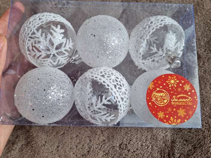 Фотография покупателя товара Ёлочные игрушки «Изморозь», шары новогодние, d=6 см, набор 6 шт., кружева, белый - Фото 3
