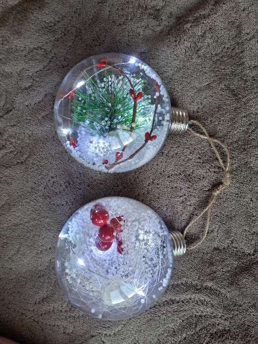 Фотография покупателя товара Набор ёлочных шаров «Веточки и шишки», 2 шт, d=10 см, 5 LED, от батареек, свечение белое - Фото 3